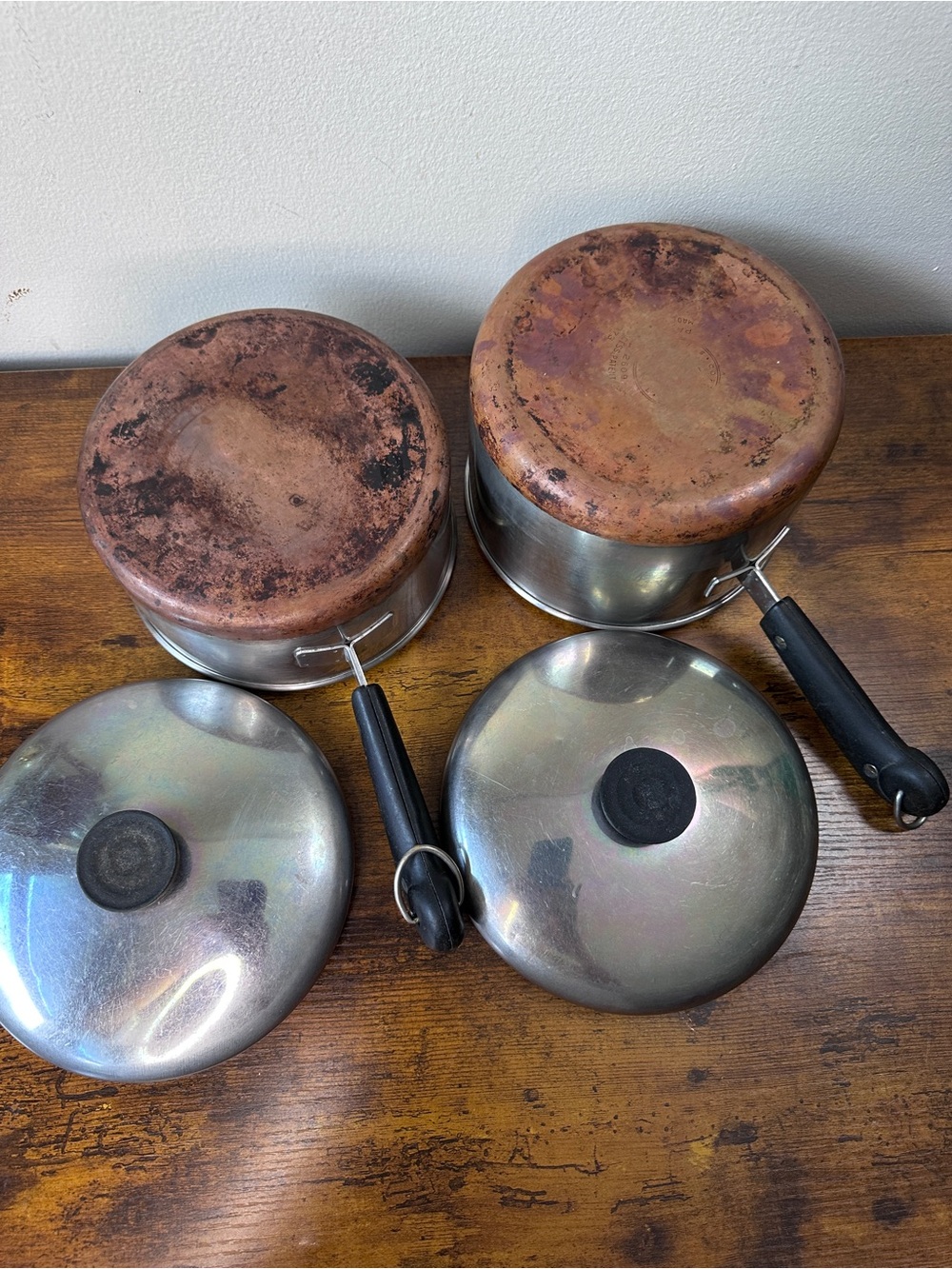 Pre-1968 Vintage Revere Ware Copper Bottom Saucepan Pot Set with Lids - 2 Pack - Picture 5 of 6